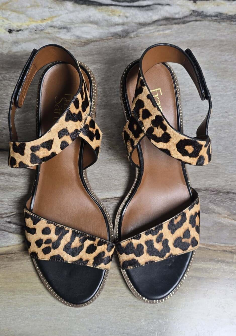 Franco Sarto L-Barda Leopard Calf Hair Block Heel Sandals Women’s 8M Leather - Picture 3 of 10